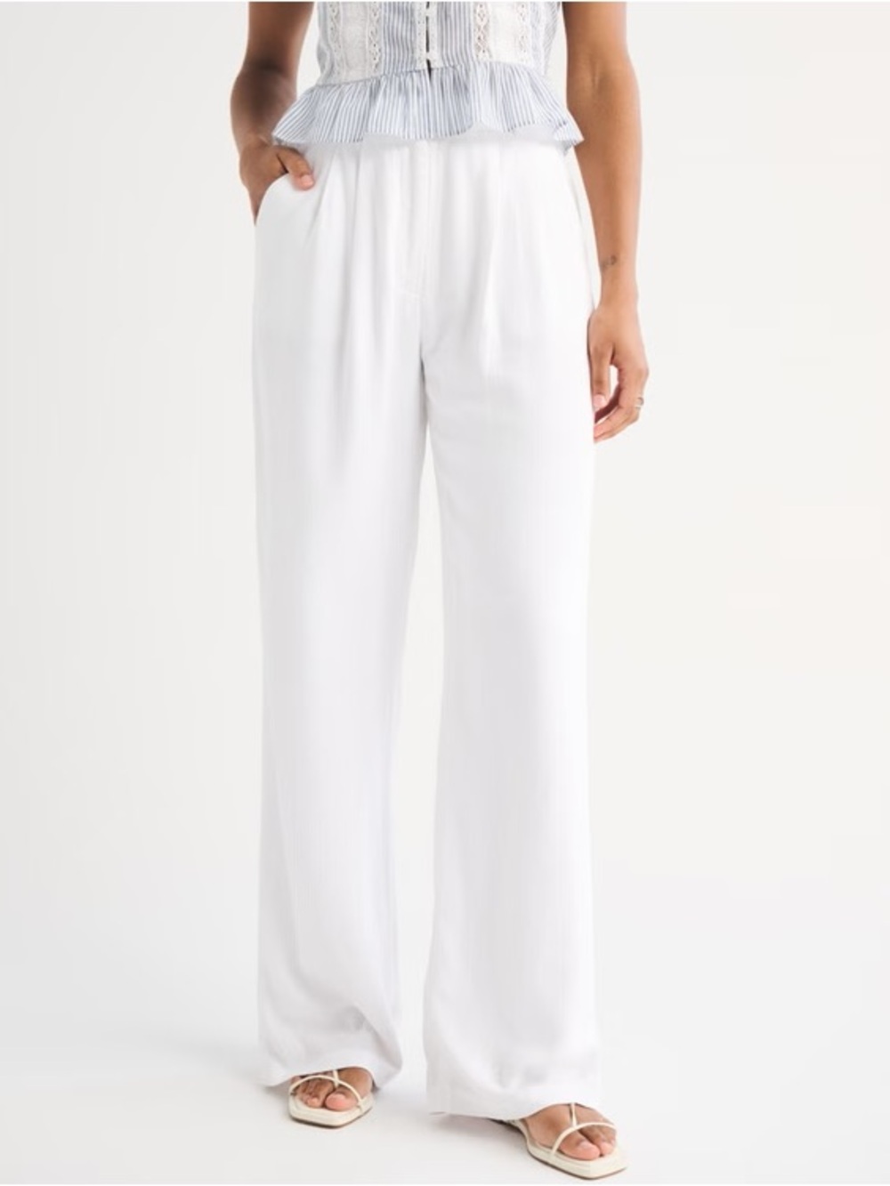 Curve Love A&F Sloane Linen-Blend Tailored Wide Leg Pant